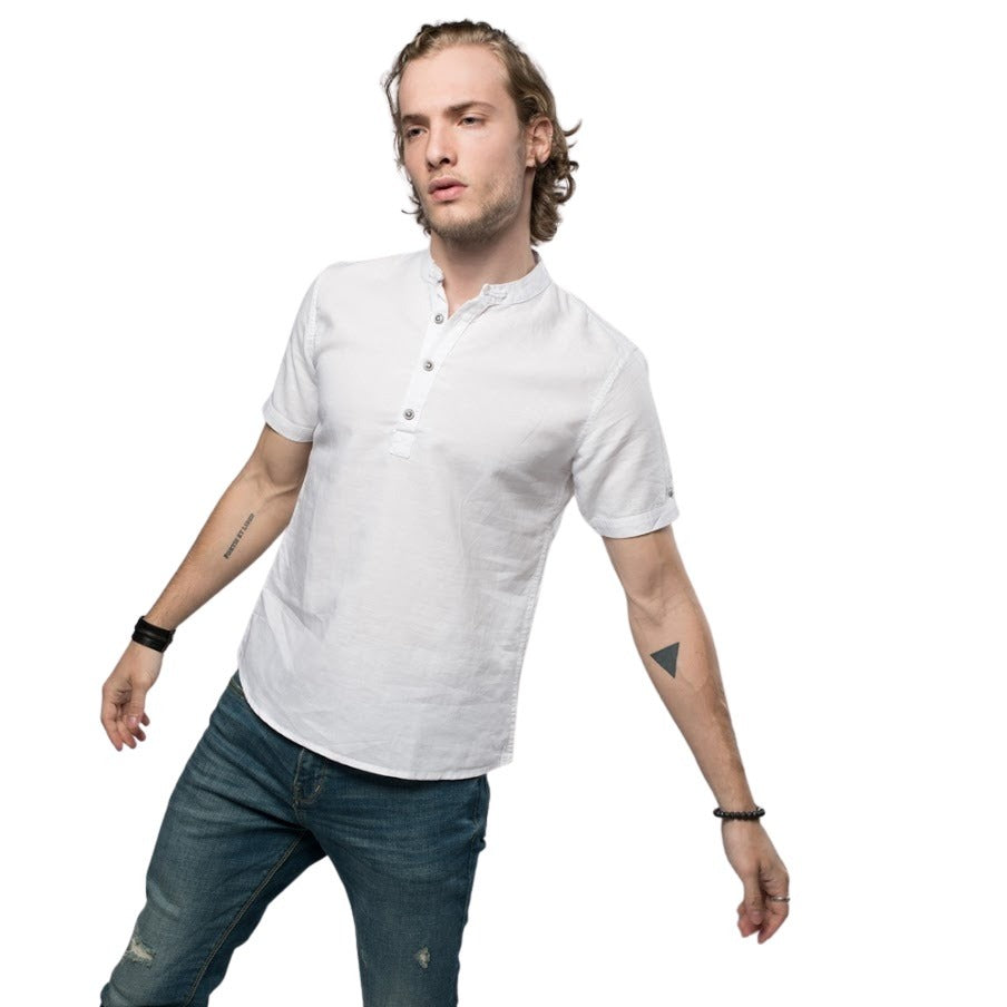 Nipkit Design - Mandarin Collar Linen Blend Shirt