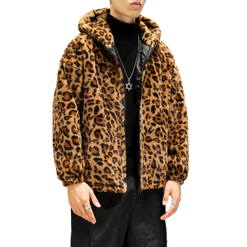 Hooded Leopard Plush Jacket