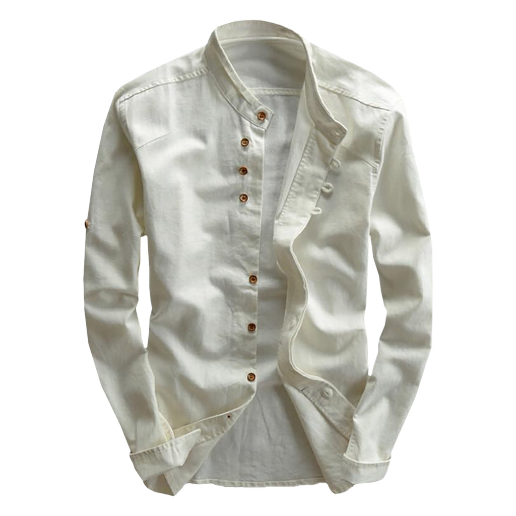 Long Sleeve Mandarin Collar Cotton Shirt
