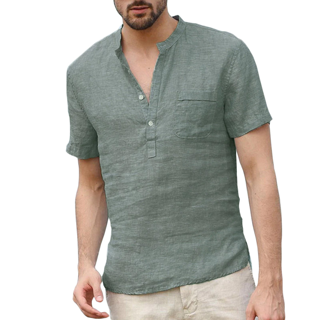 Mandarin Collar Linen-Blend Shirt